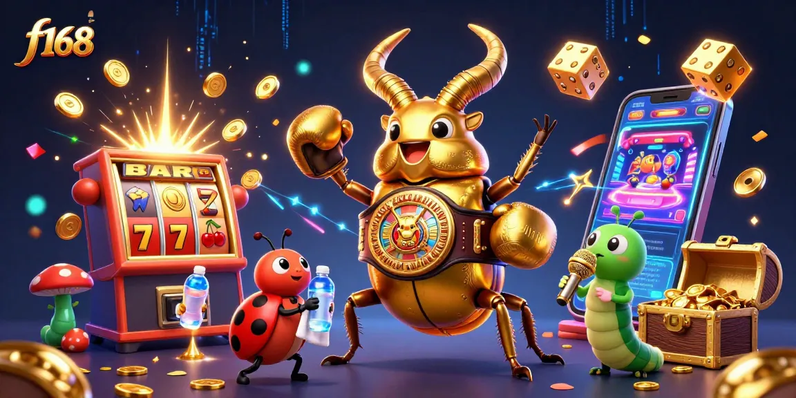 Win big at f168 with a thrilling 3D scene featuring casino games and vibrant characters.