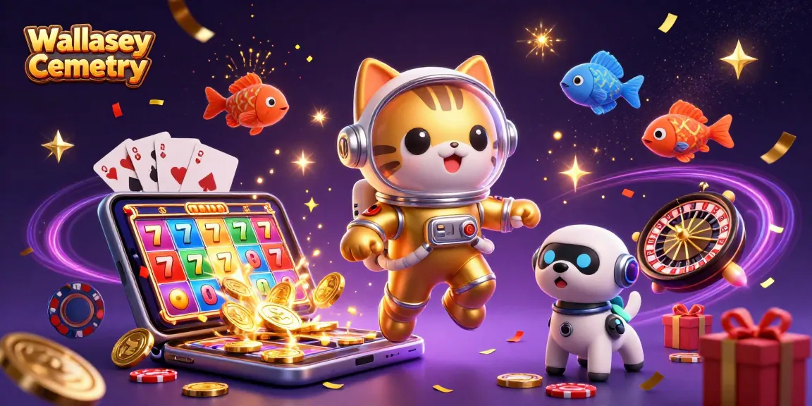 Spin and win at Wallasey Cemetery's vibrant casino floats with golden coins and slot games.