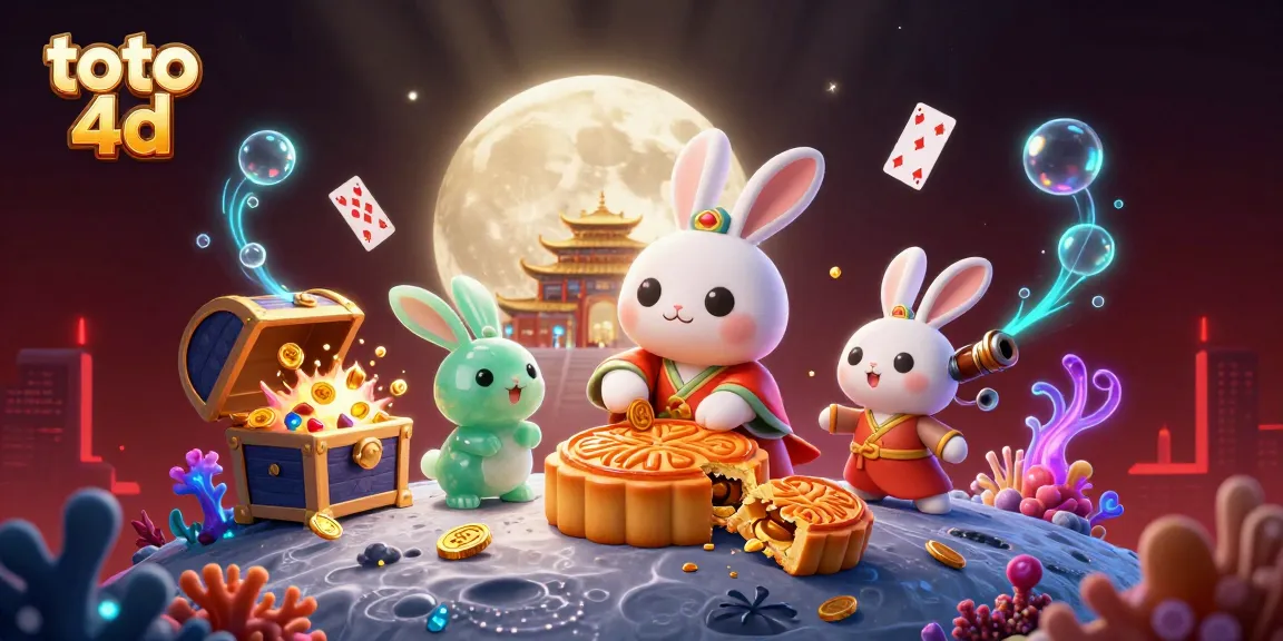 Experience thrilling toto 4d gameplay with creative 3D moon rabbit illustrations and vibrant casino elements.