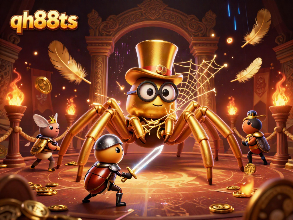 Experience thrilling gameplay at qh88ts with giant tarantula, knight, and vibrant casino elements.