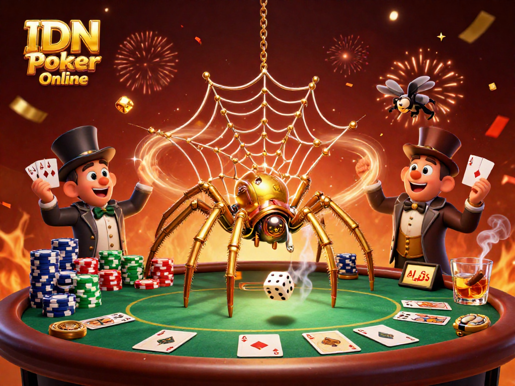 Engage with IDN Poker Online through vibrant 3D illustration featuring poker elements and characters.