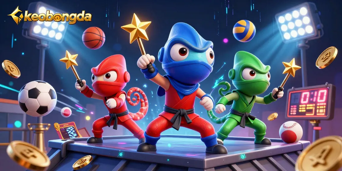 Engage with keobongda as colorful chameleon ninjas showcase sports betting excitement.