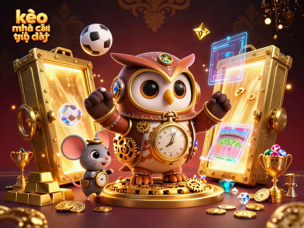 Experience kèo nhà cái trực tiếp in a vibrant, detailed casino scene with time-traveling elements and dynamic sports visuals.