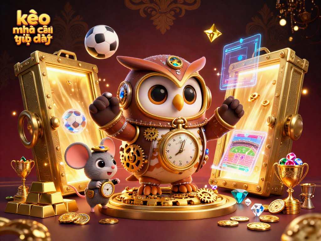 Experience kèo nhà cái trực tiếp in a vibrant, detailed casino scene with time-traveling elements and dynamic sports visuals.