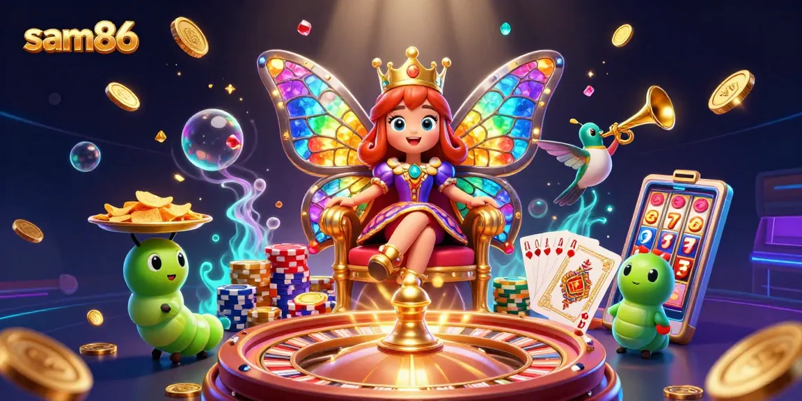 Experience the excitement of sam86 with a dazzling butterfly queen in a vibrant casino world.