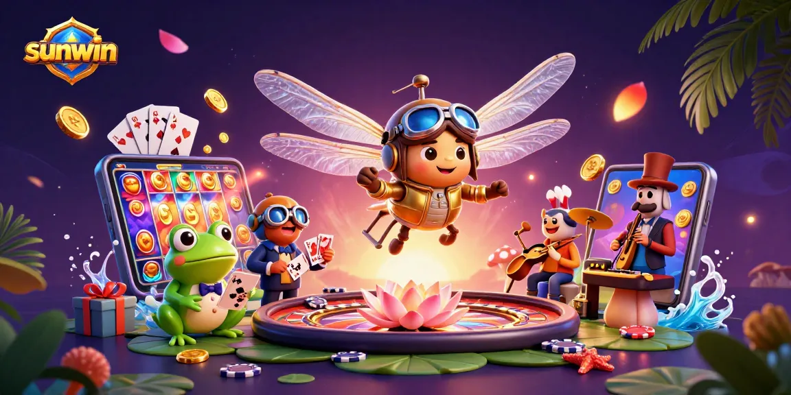 Experience the thrill of sunwin's dynamic casino scene with a dragonfly pilot and frog dealer.