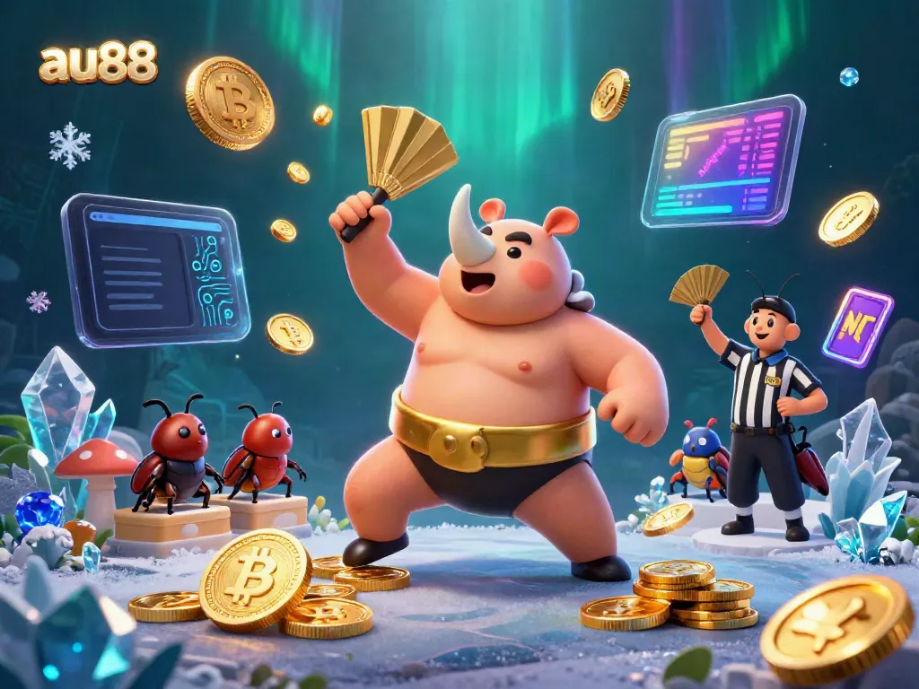 Experience winning moments with au88 in a vibrant 3D sumo beetle casino scene.