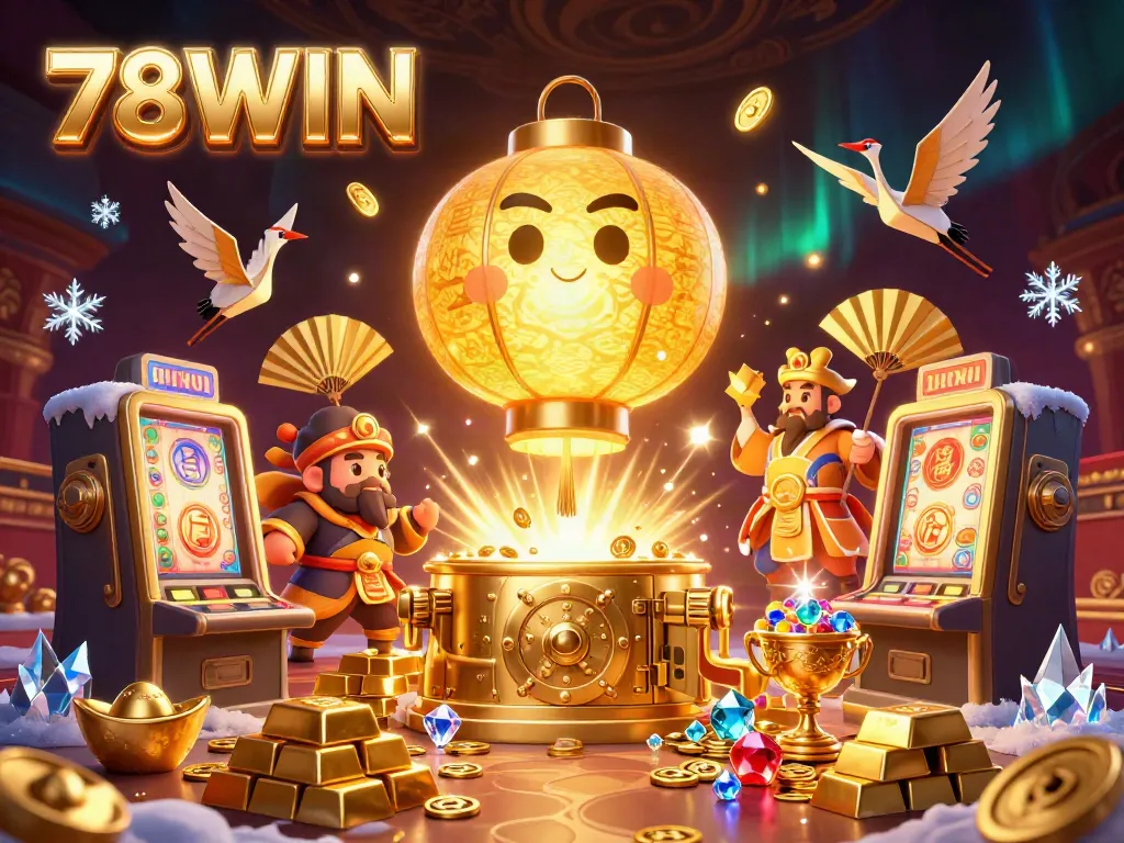 Spin to win at 78WIN with a vibrant casino illustration showcasing jackpots and golden treasures!