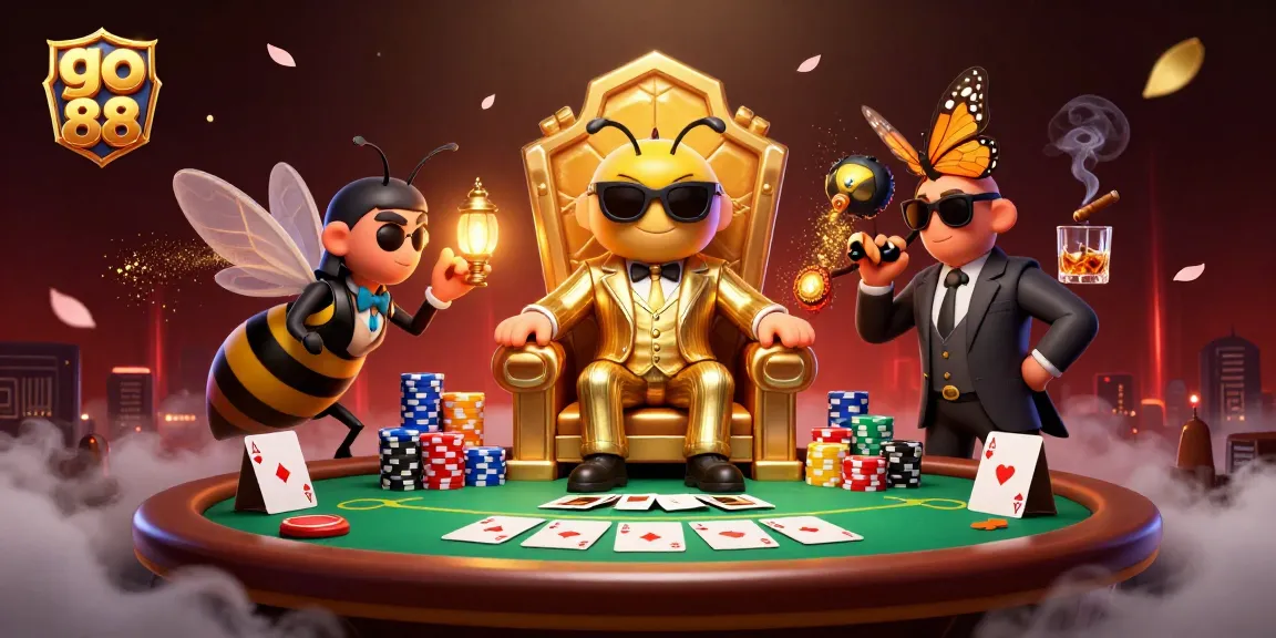 Play the exciting go 88 games with a cartoon mob boss and poker elements in a dynamic casino scene.